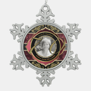 70e Zeventigste Gold Ruby Diamonds Foto Lijst Tin Sneeuwvlok Ornament