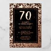 70e Zwart Roos Gouden Foto op Terug Aangepaste Sja Folie Uitnodiging (Voorkant)