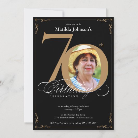 70e zwarte goudlegant kalligrafie Foto van 's avon Kaart (Voorkant)