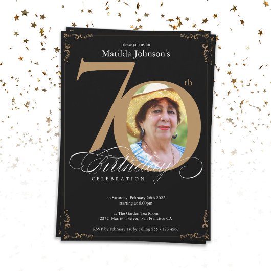 70e zwarte goudlegant kalligrafie Foto van 's avon Kaart