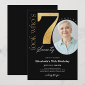70e zwarte gouduitnodiging met foto kaart (Voorkant / Achterkant)