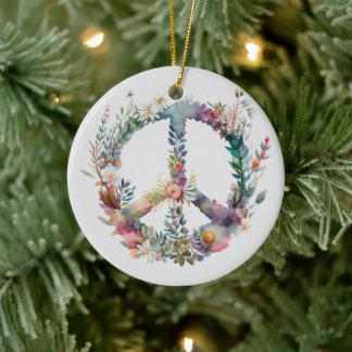 70s 60s Peace Sign Colorful Keramisch Ornament