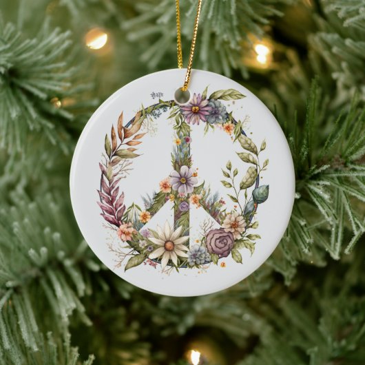 70s 60s Peace Sign Colorful Keramisch Ornament (Boom)