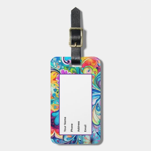 70s 60s Psychedelic Hippy Retro Hip Bagagelabel (Voorkant verticaal)