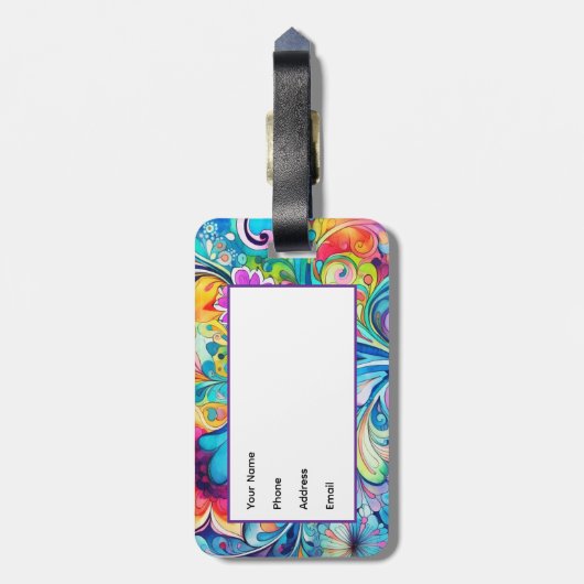 70s 60s Psychedelic Hippy Retro Hip Bagagelabel (Achterkant verticaal)