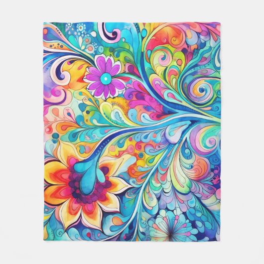 70s 60s Psychedelic Hippy Retro Hip Fleece Deken (Voorkant)