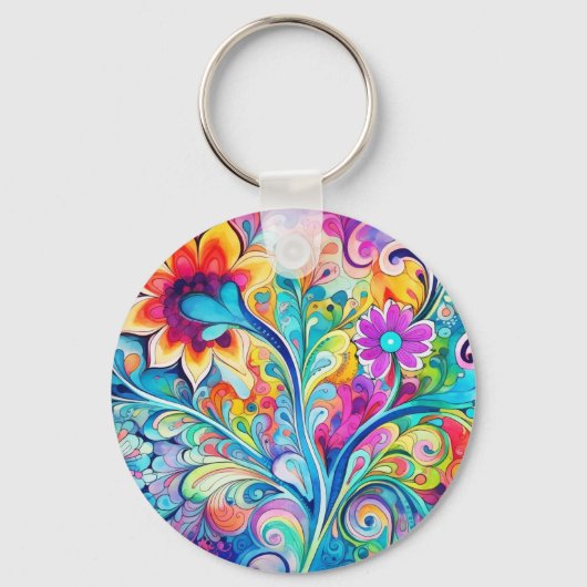 70s 60s Psychedelic Hippy Retro Hip Sleutelhanger (Voorkant)