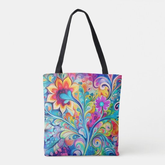 70s 60s Psychedelic Hippy Retro Hip Tote Bag (Achterkant)