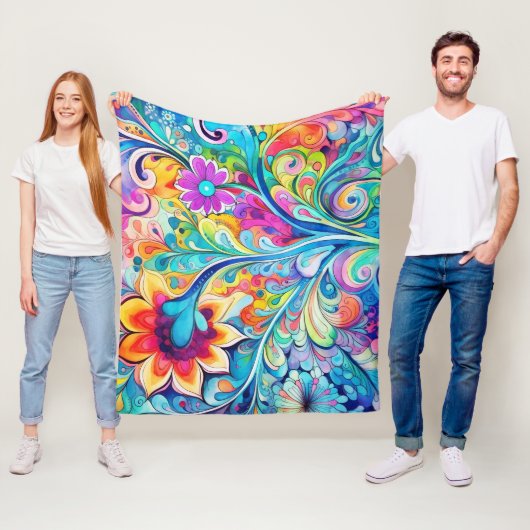 70s 60s Psychedelische Hippie Retro Hip Fleece Deken (In situ)