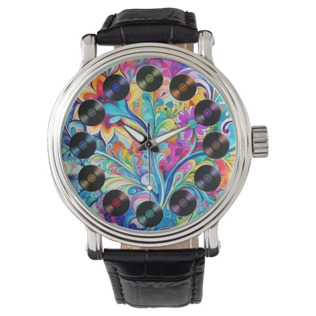 70s 60s Psychedelische Hippie Retro Hip Horloge (Voorkant)