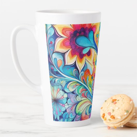 70s 60s Psychedelische Hippie Retro Hip Latte Mok (In situ)