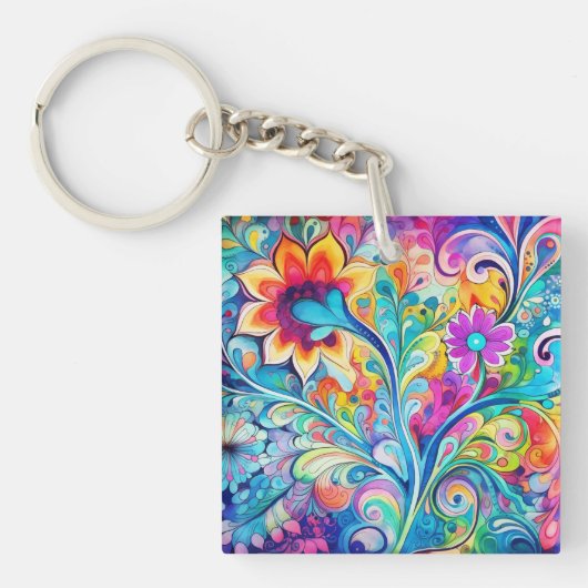 70s 60s Psychedelische Hippie Retro Hip Sleutelhanger (voorkant)