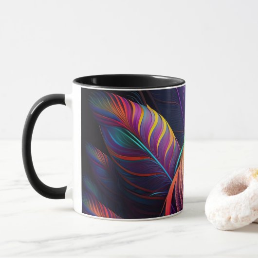 70s 60s Psychedelische Veren  Mok (Met donut)