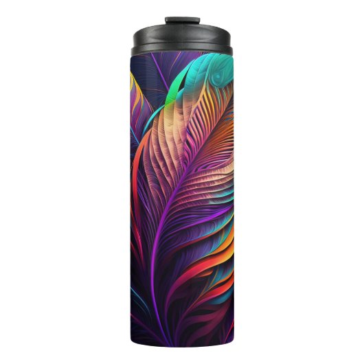 70s 60s Psychedelische Veren Thermosbeker (Voorkant)