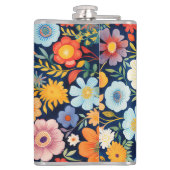 70s 60s Retro Bloemen Monogram Blauw en Sinaasappe Heupfles (Achterkant)