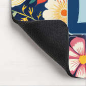 70s 60s Retro Bloemen Monogram Blauw en Sinaasappe Muismat (Hoek)