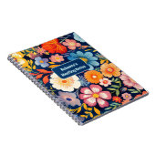 70s 60s Retro Bloemen Monogram Blauw en Sinaasappe Notitieboek (Rechterzijde)