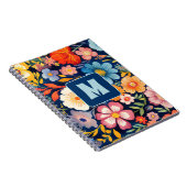 70s 60s Retro Bloemen Monogram Blauw en Sinaasappe Notitieboek (Rechterzijde)