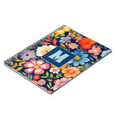 70s 60s Retro Bloemen Monogram Blauw en Sinaasappe Notitieboek (Linkerzijde)