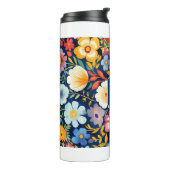 70s 60s Retro Bloemen Monogram Blauw en Sinaasappe Thermosbeker (Gedraaid links)