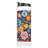 70s 60s Retro Bloemen Monogram Blauw en Sinaasappe Thermosbeker (Geroteerd rechts)