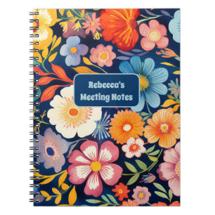 70s 60s Retro Bloemig Monogram Blauwe en Oranje Notitieboek