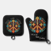 70s 60s Vredesteken Kleurrijk Ovenwant & Pannenlap Set (Voorkant)