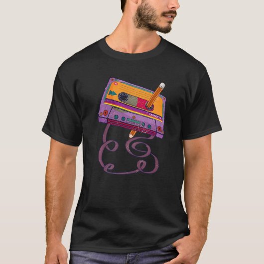 70s 80s Cassettebandje Potcil 1980s  muziek M T-shirt (Voorkant)