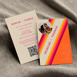 70s 80s QR Code Retro Roze Oranje Geel Trouwen Kaart