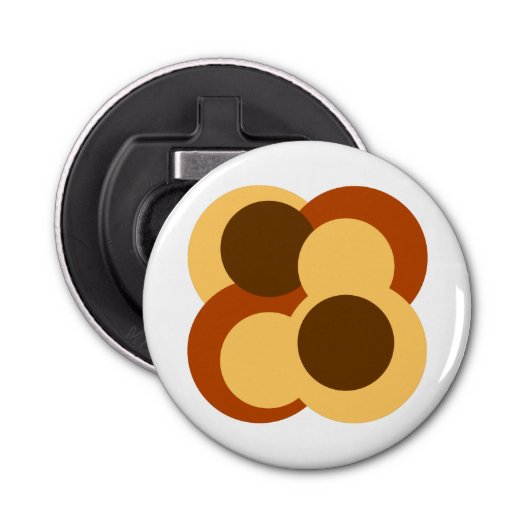 70s Abstracte Geometrische Cirkelvormen Button Flesopener (Voorkant)