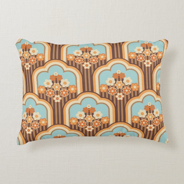 70s behang naadloos design,  bloemen accent kussen (Voorkant)