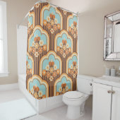70s behang naadloos design, bloemen douchegordijn (In situ)