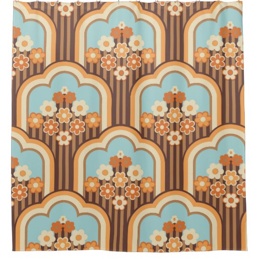 70s behang naadloos design, bloemen douchegordijn (Voorkant)