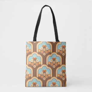 70s behang naadloos design, bloemen tote bag