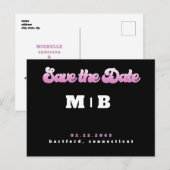 70's Black and Pink Wedding Save the Date Briefkaa Briefkaart (Voorkant / Achterkant)