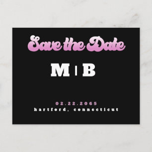 70's Black and Pink Wedding Save the Date Briefkaa Briefkaart