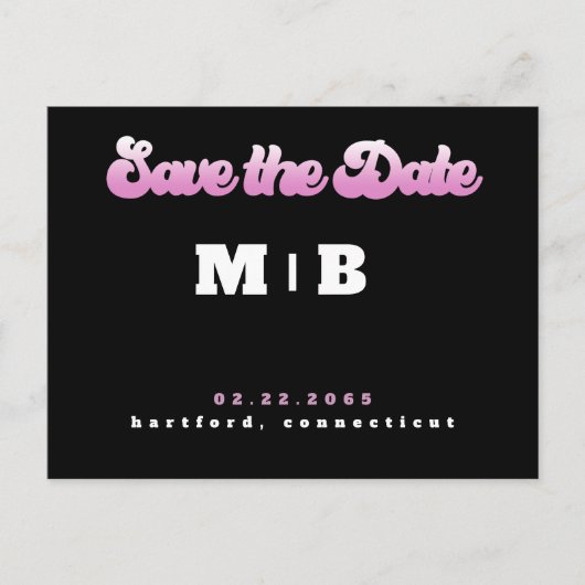 70's Black and Pink Wedding Save the Date Briefkaa Briefkaart (Voorkant)