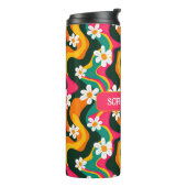 70s Bloemen Retro Patroon met Naam Kleurrijk Thermosbeker (Gedraaid links)