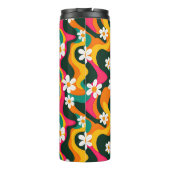 70s Bloemen Retro Patroon met Naam Kleurrijk Thermosbeker (Achterkant)