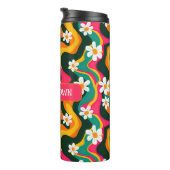 70s Bloemen Retro Patroon met Naam Kleurrijk Thermosbeker (Geroteerd rechts)
