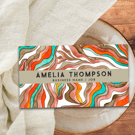 70s Boho Groovy Retro Sinaasappel Abstracte golven Visitekaartje