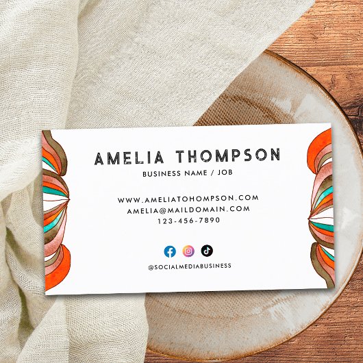 70s Boho Groovy Retro Sinaasappel Abstracte golven Visitekaartje