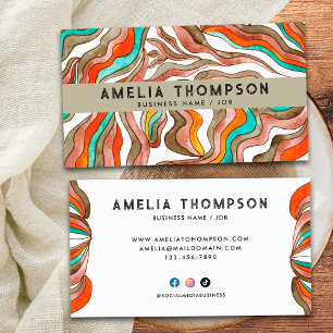 70s Boho Groovy Retro Sinaasappel Abstracte golven Visitekaartje