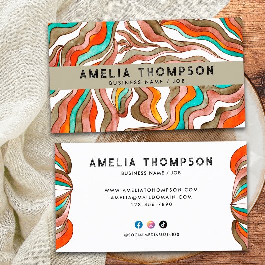 70s Boho Groovy Retro Sinaasappel Abstracte golven Visitekaartje