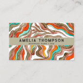 70s Boho Groovy Retro Sinaasappel Abstracte golven Visitekaartje (Voorkant)