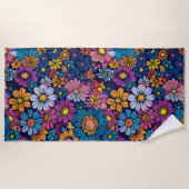 70s Boho Retro Bloembloem Strandlaken (Voorkant)