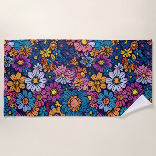 70s Boho Retro Bloembloem Strandlaken (Voorkant)