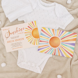 70s Boho Sun 'Little Ray of Sunshine' Baby shower Kaart