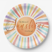 70s Boho Sun 'Little Ray of Sunshine' Baby shower Papieren Bordje (Voorkant)