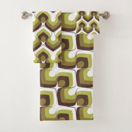 70s Bold Modern Retro Ogee Motif in Greens Bad Handdoek